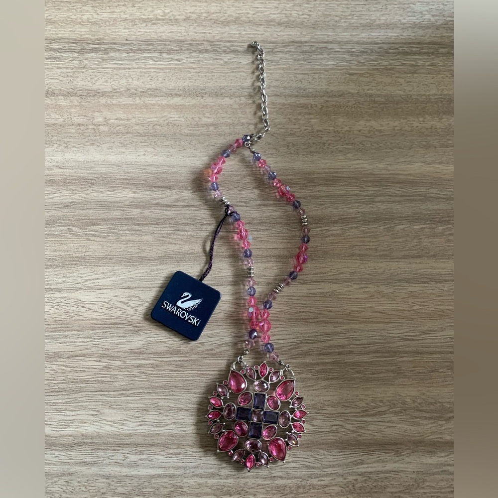 NWT Pink & Purple Stunning Crystal Swarovski 17” Adjustable Necklace W/ Pendant